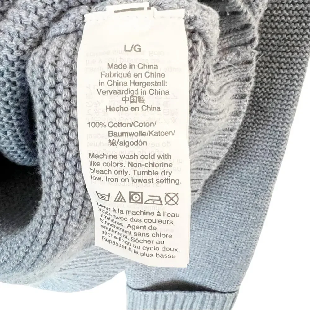SZ L J. Crew Blue Thick Warm Winter 100% Organic Cotton Sweater